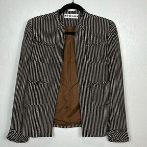 David Hayes Vintage Pure Silk Herringbone Print Open Front Jacket Size 6